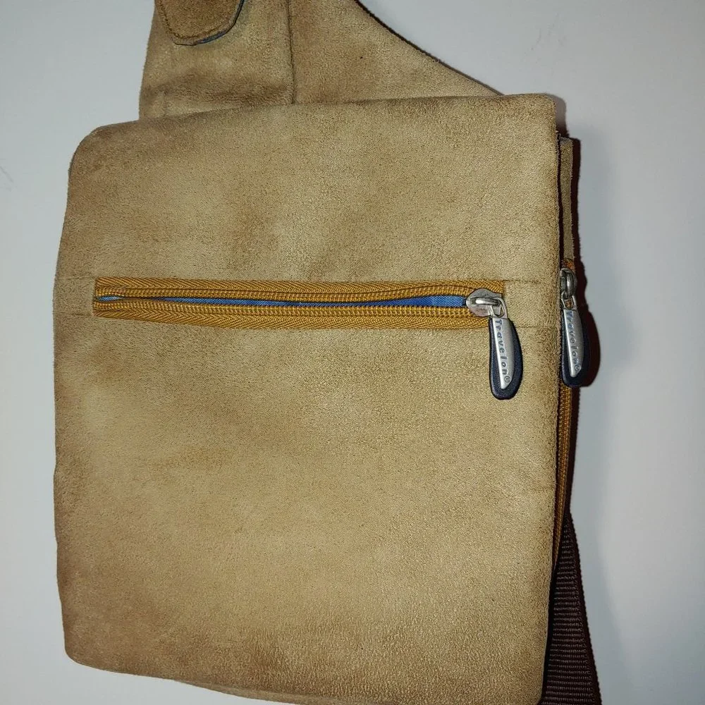 Travelon Crossbody Sling Bag Organizer Anti Theft Faux Suede Brown
